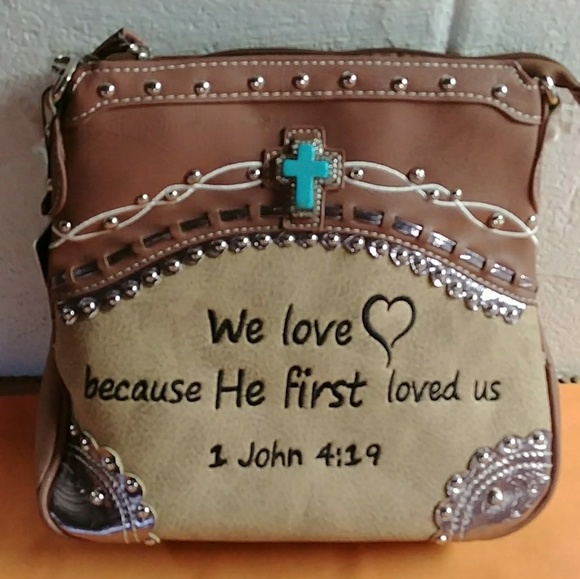 Handbags - """"Sold"""Brown Bible Verse Messenger bag